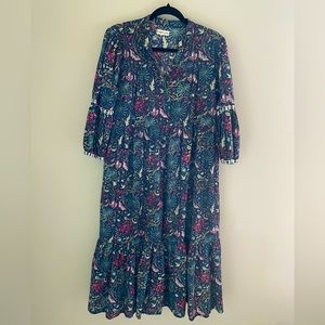 EUC Sun Dried Laundry Boho Midi Block Print Dress Sz M